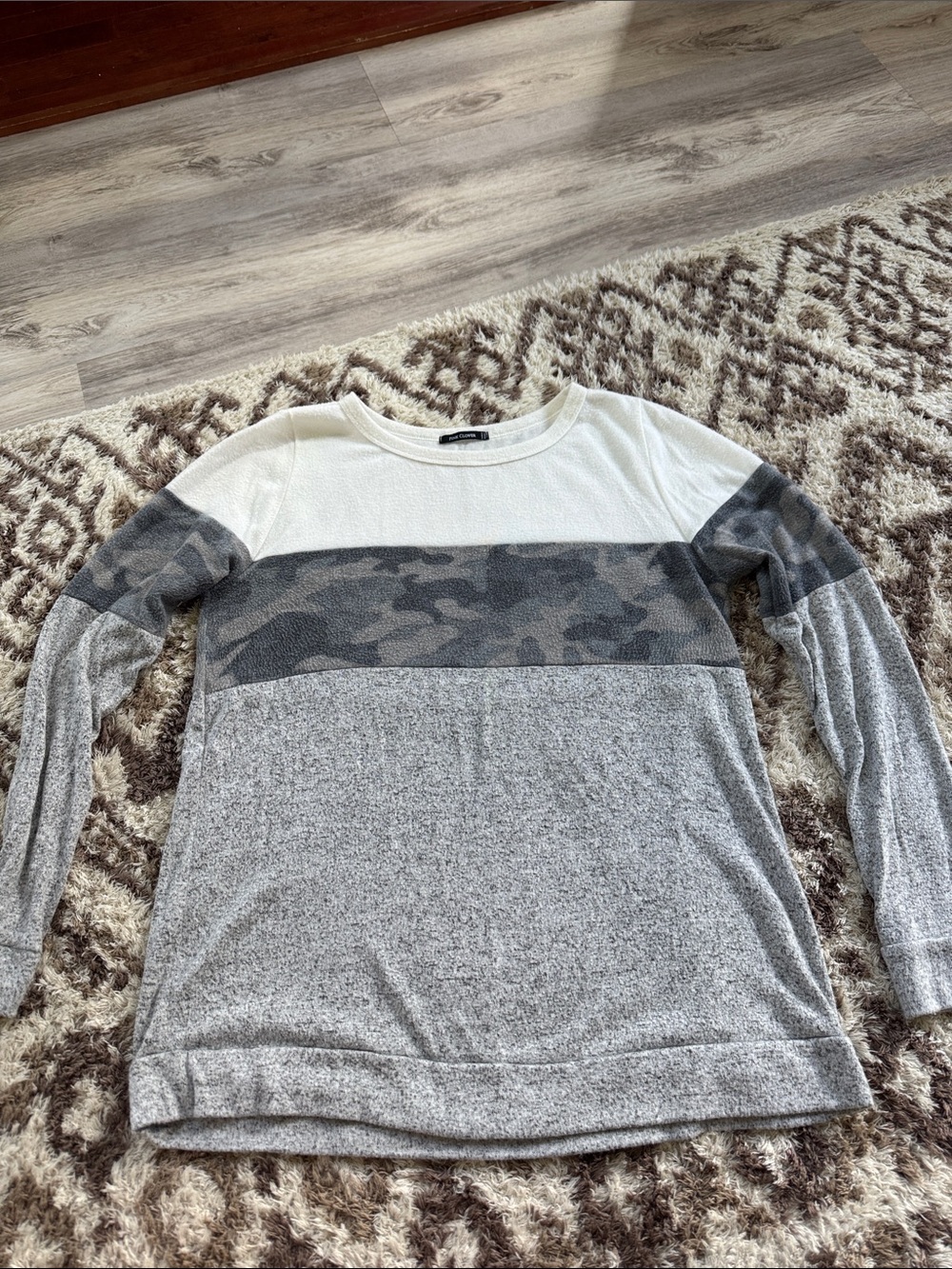 Pink Clover Cream Crewneck Camo Long Sleeve Top